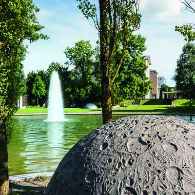 Wielandpark with pond and sculptures